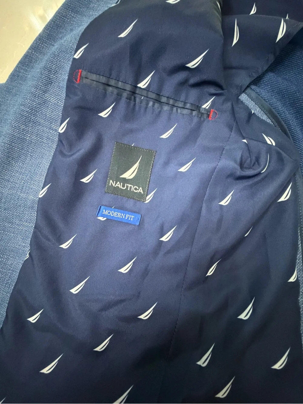 Nautica Modern Fit Active Stretch Structure Weave Sport Coat Blue Blazer, 38R